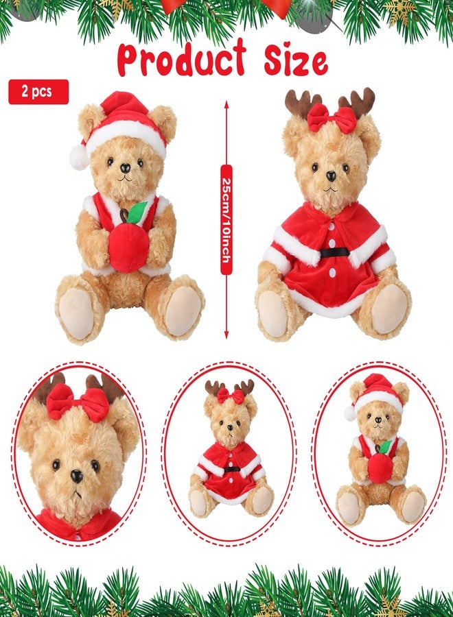 Harrycle 2 Pcs Christmas Bear Plush Animal Toys 10 Inch Cute Santa Hat Stuffed Red Vest Bear Dolls Gifts for Girls Women Xmas Holiday Birthday Party Decoration - Image 2